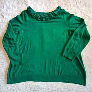 Talbots women's size 2X silk/cotton blend green long sleeve knit sweater EUC